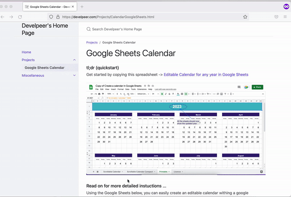 Googleシート内のカレンダー
