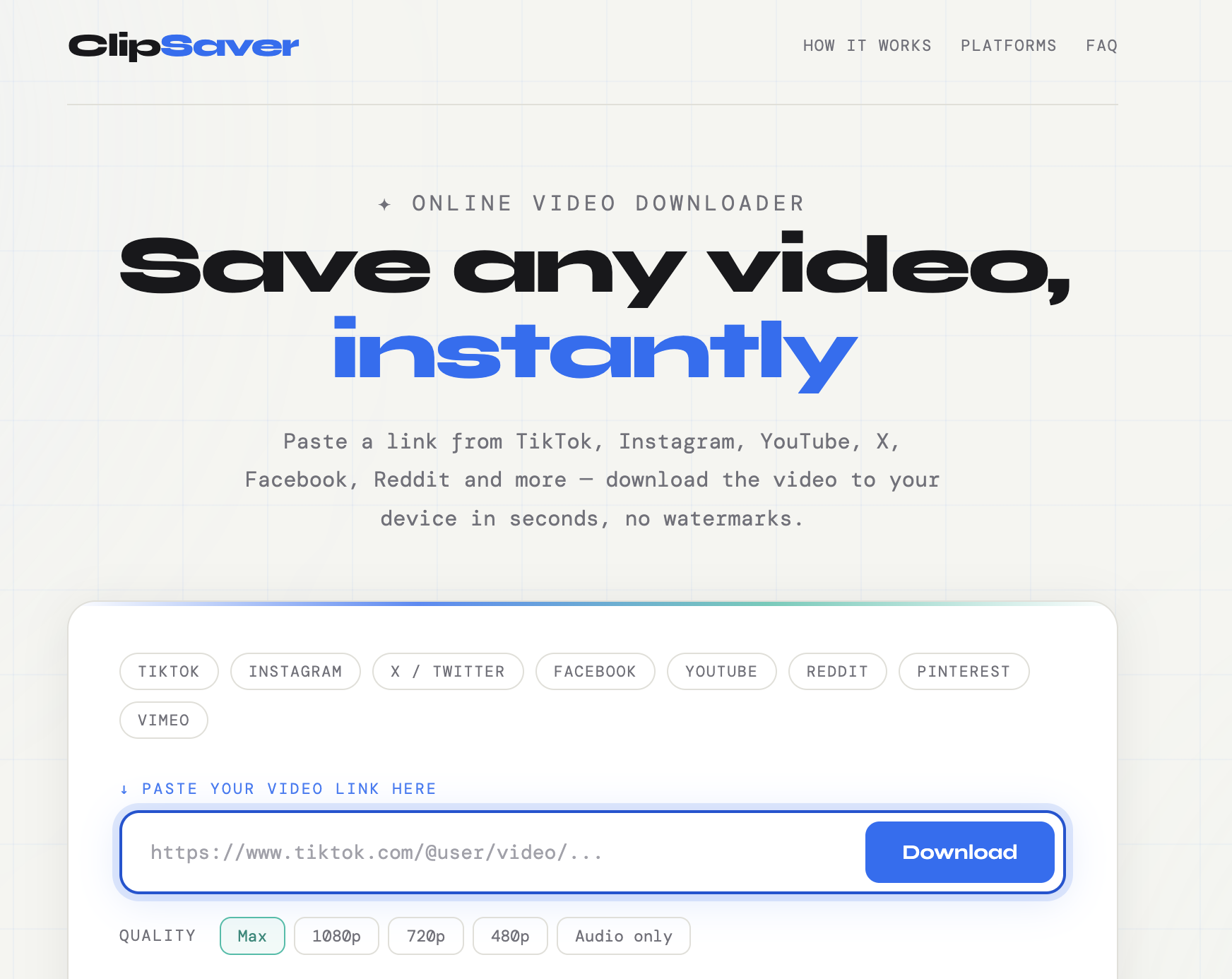 ClipSaver — Free Video Downloader - Main product screenshot demonstrating key features and user interface