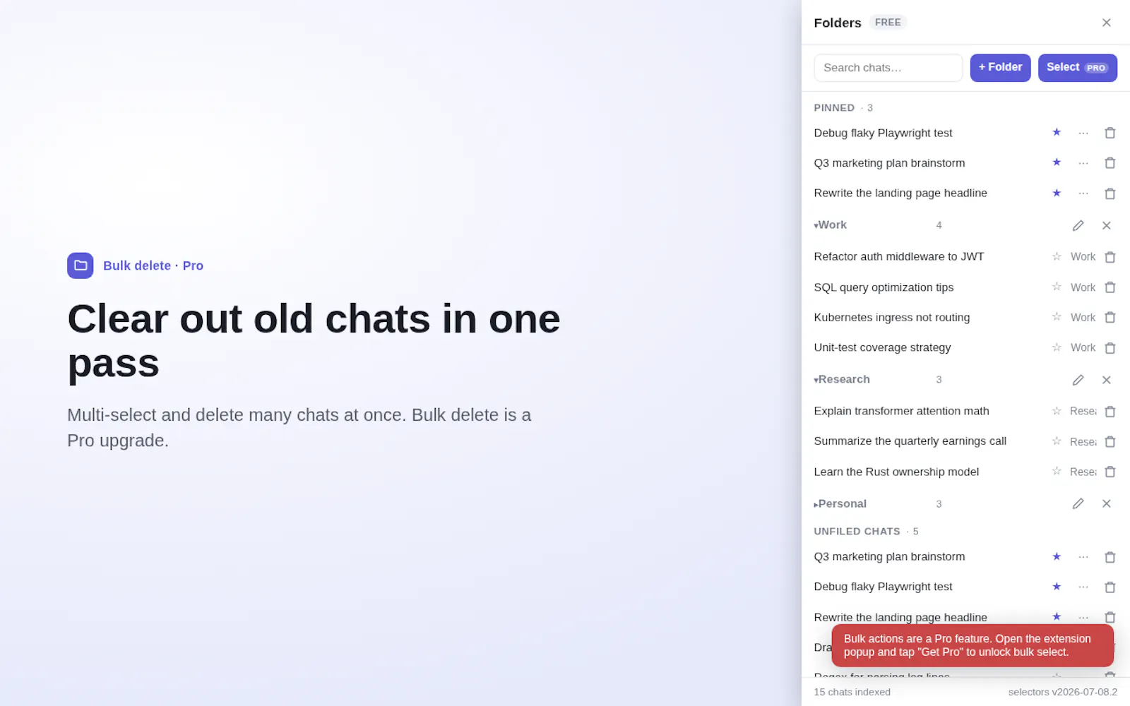 Folders & Bulk Delete for Claude screenshot 5