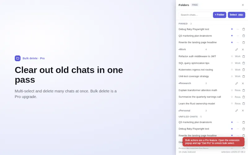 Folders & Bulk Delete for Claude screenshot 5