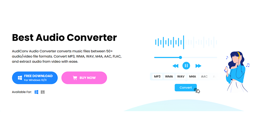 AudiConv Audio Converter - Main product screenshot demonstrating key features and user interface