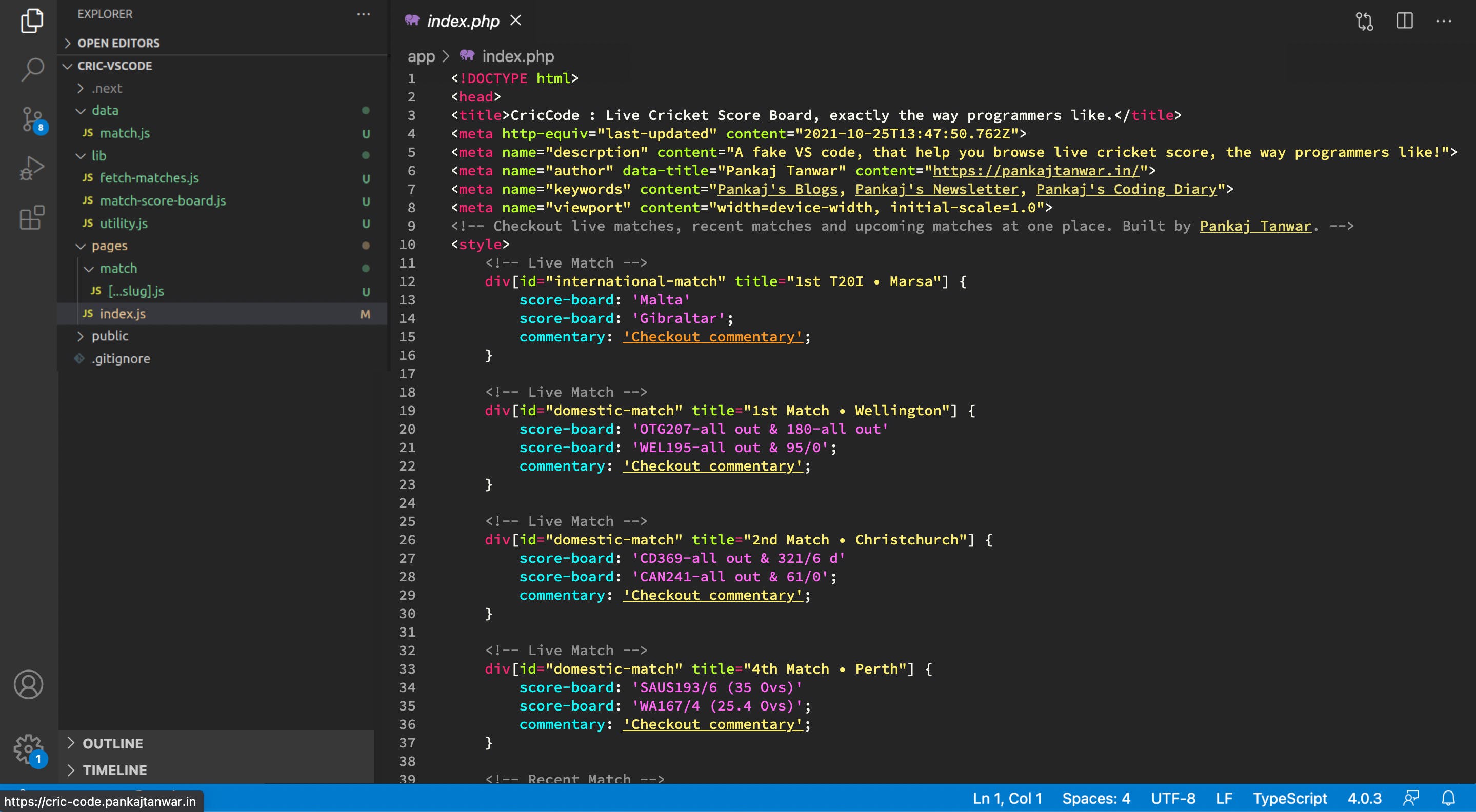 Cric Code Fake Vs Code Editor To Browse Live Cricket Scores At Work Product Hunt