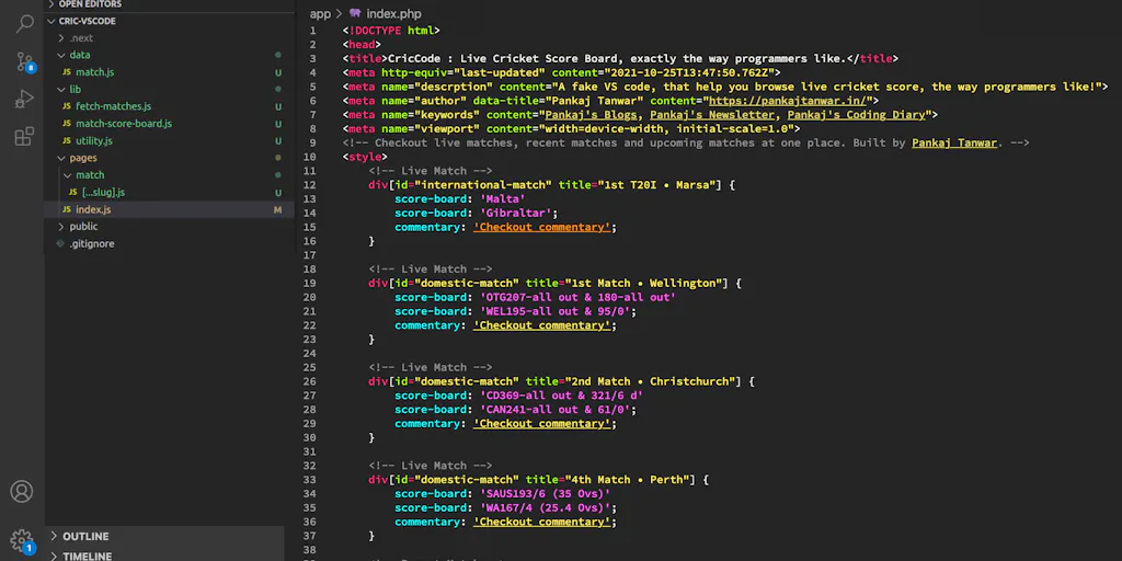 Sports Code Cricket Code Window Cric-Code: Fake VS Code editor to browse live cricket scores at work ...