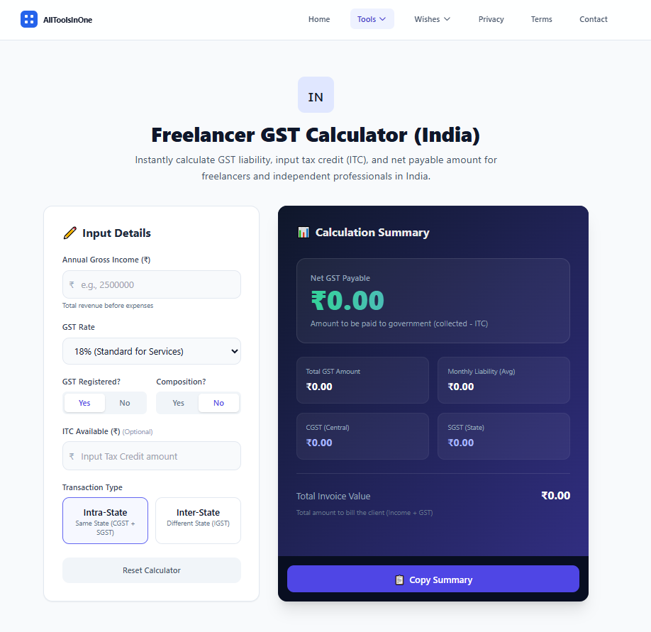 Freelancer GST Calculator (India) - Screenshot 2 showing product features and functionality