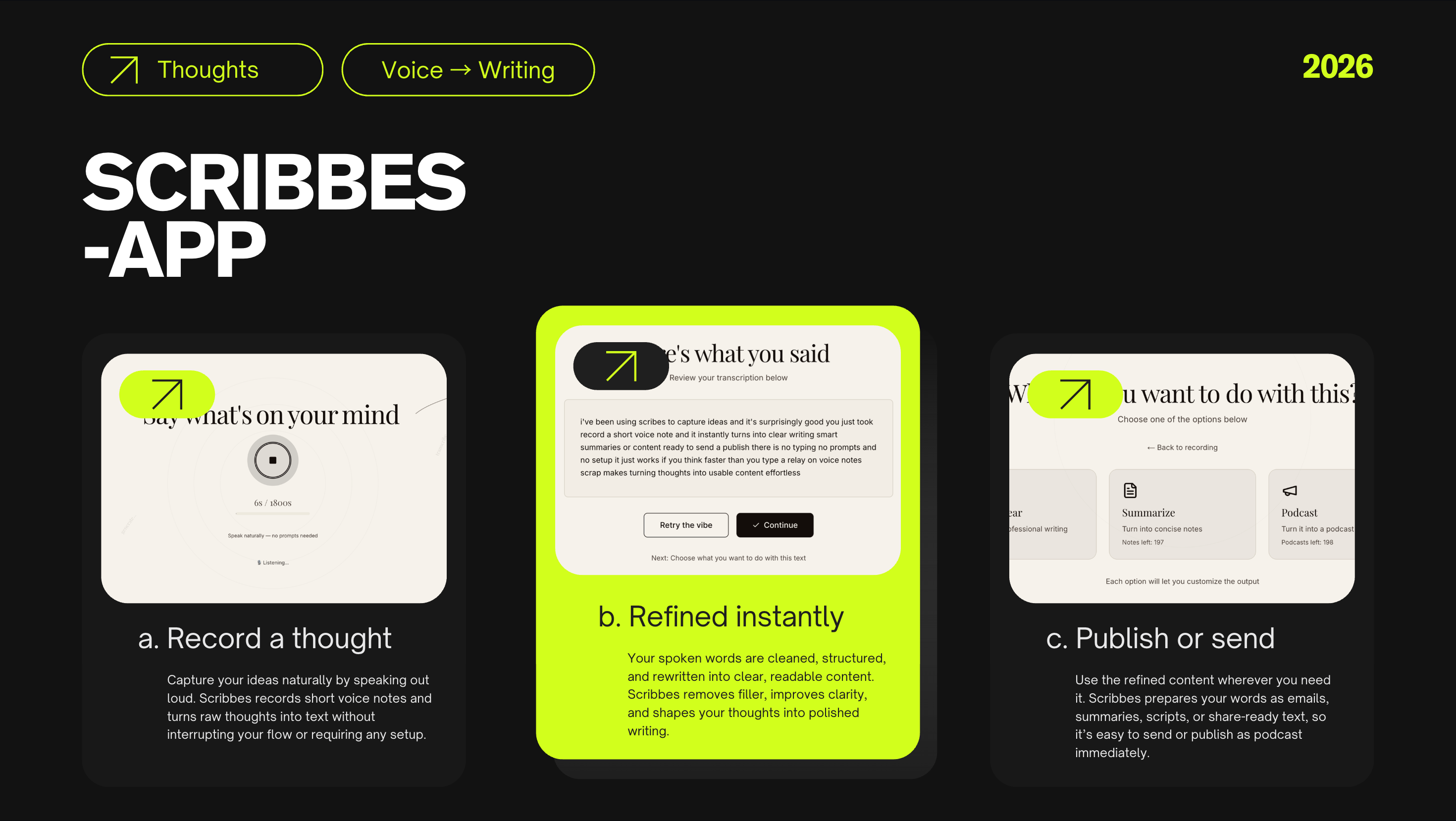 Scribbes — Speak once. Get everything. - Screenshot 2 showing product features and functionality