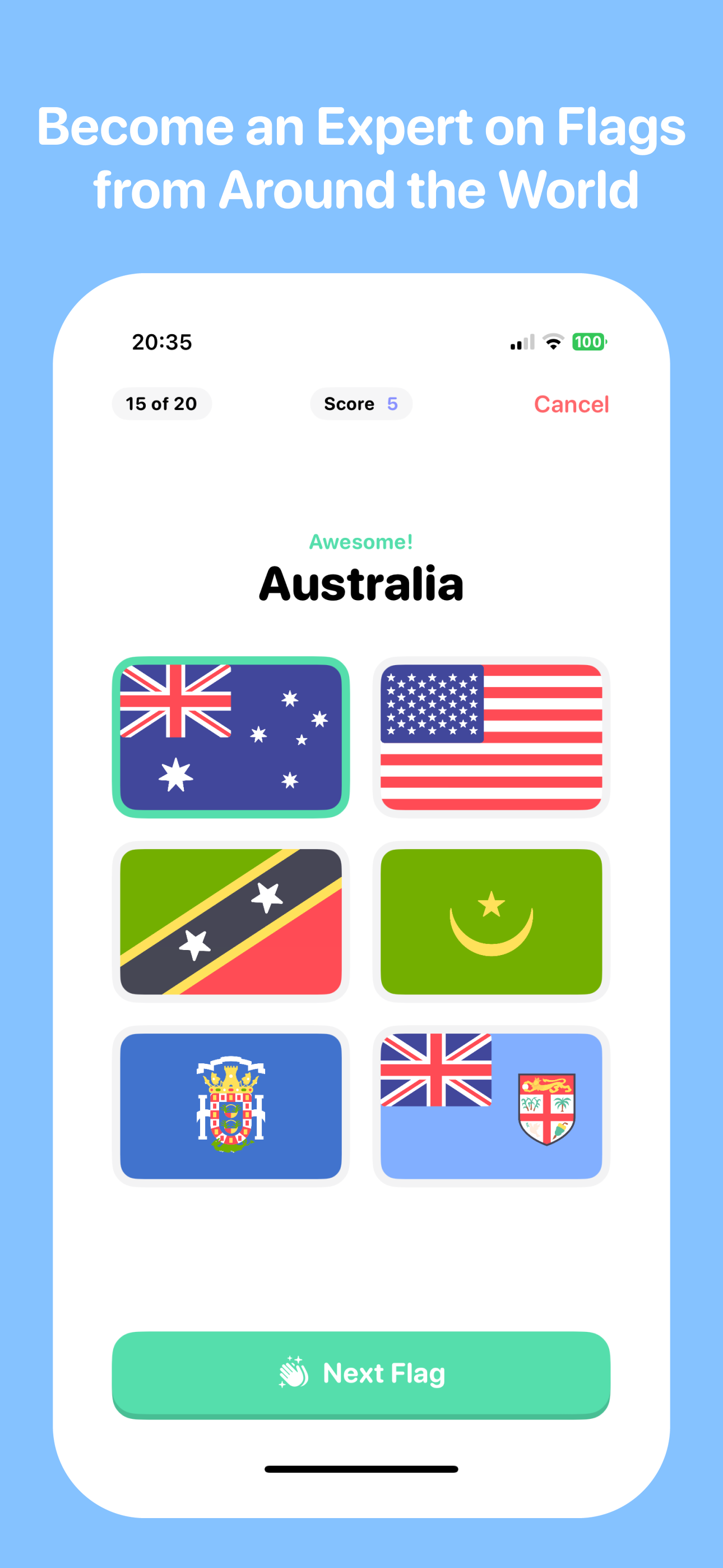 FlagsGuessr - игра в мировой викторине - FlagsGuessr - это игра о флагах, доступных на iPhone! медиа 2
