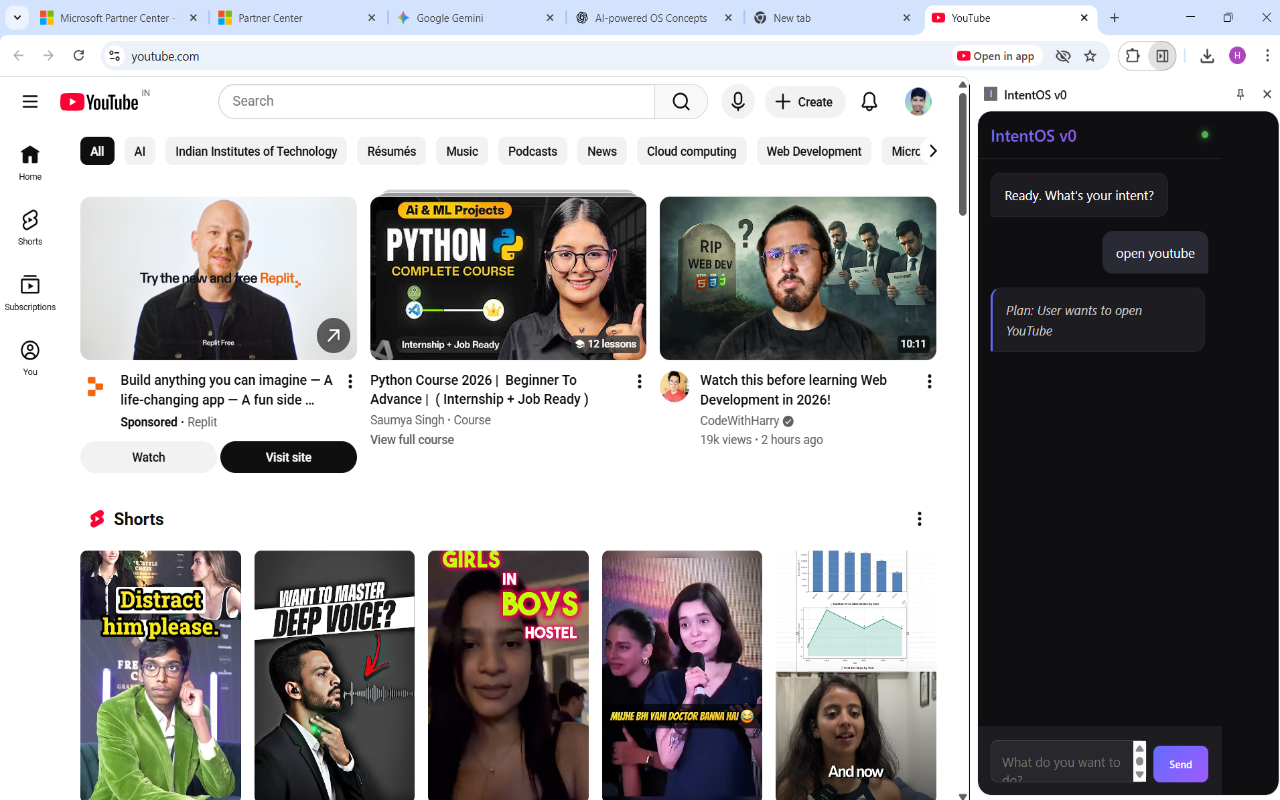 IntentOS - Main product screenshot demonstrating key features and user interface