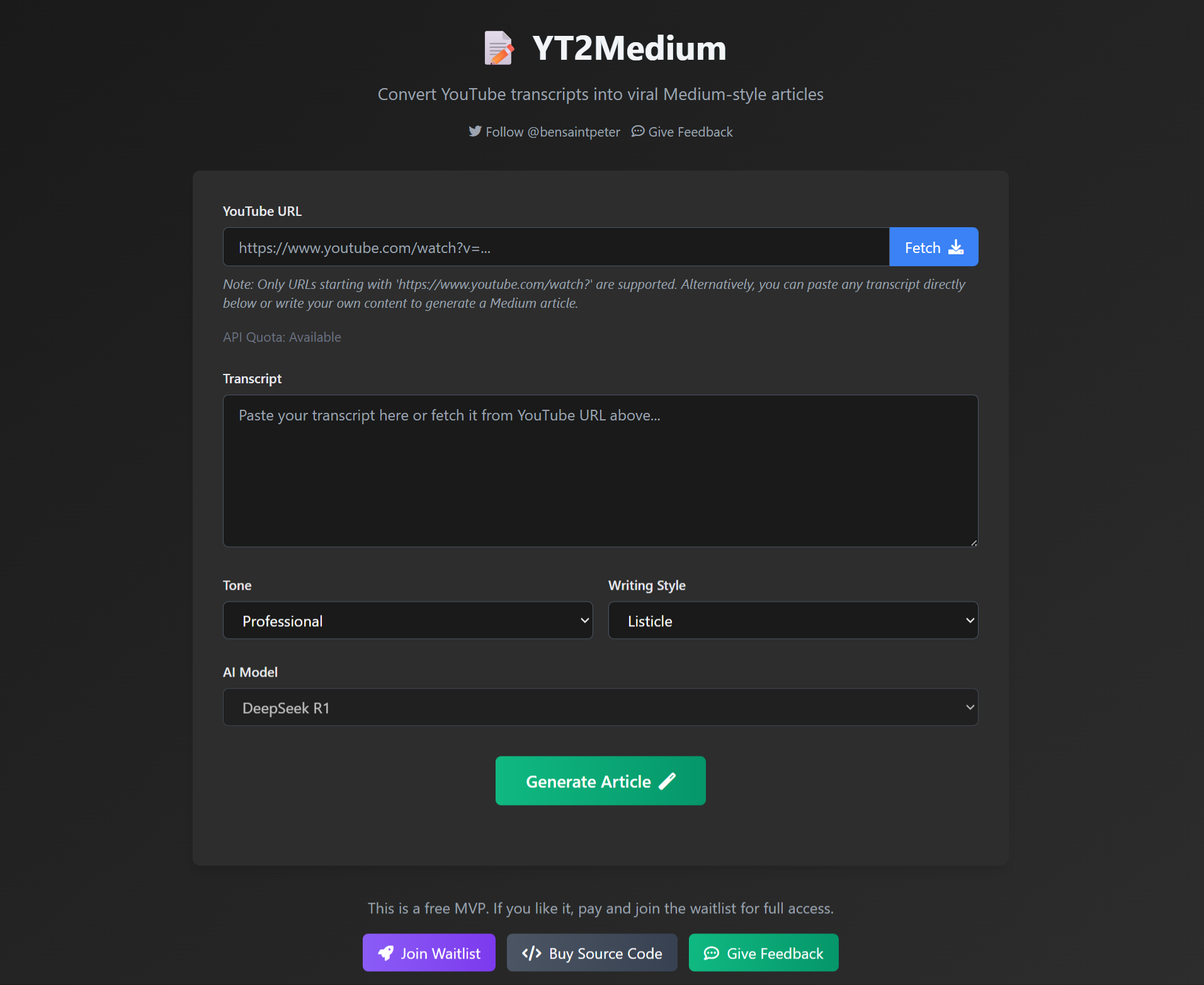 Media Yt2medium - Biến bảng điểm YouTube thành các bài viết trung bình với AI 1