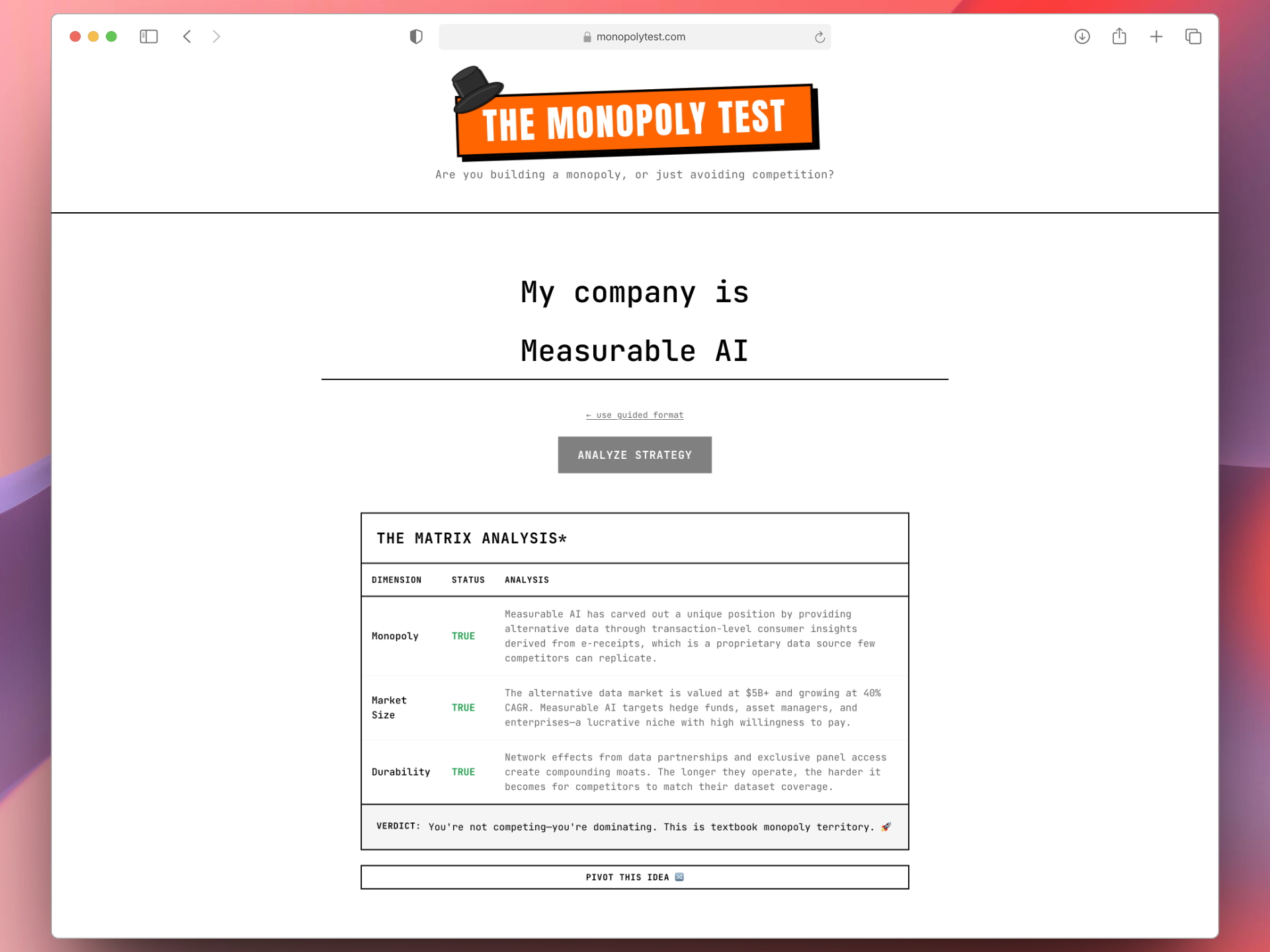 The Monopoly Test - Screenshot 3 showing product features and functionality