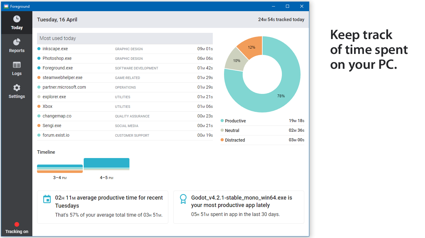 startuptile Foreground-Automatic private time tracking for apps & sites on Windows