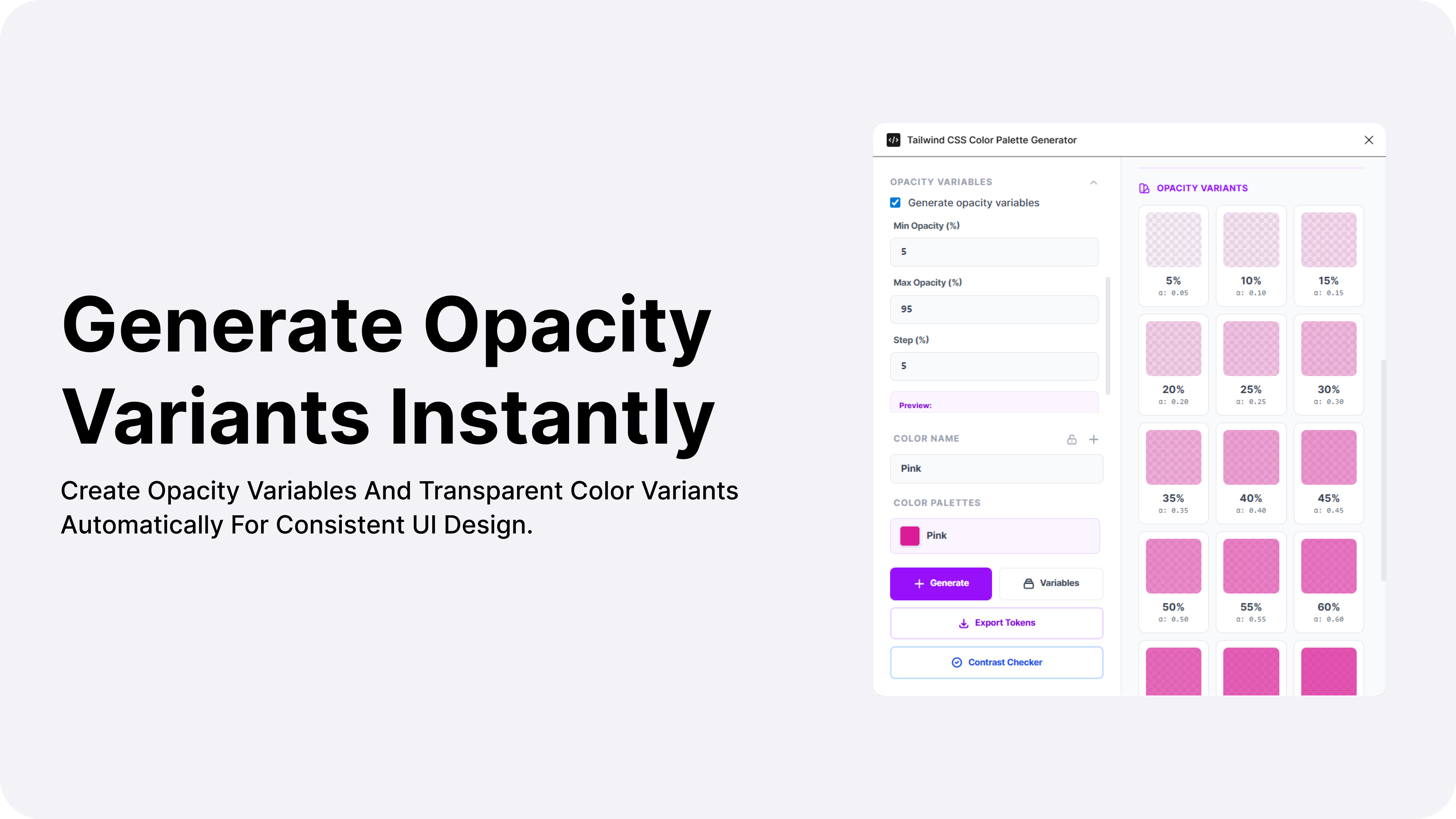 Tailwind CSS Color Palette Generator - Screenshot 2 showing product features and functionality