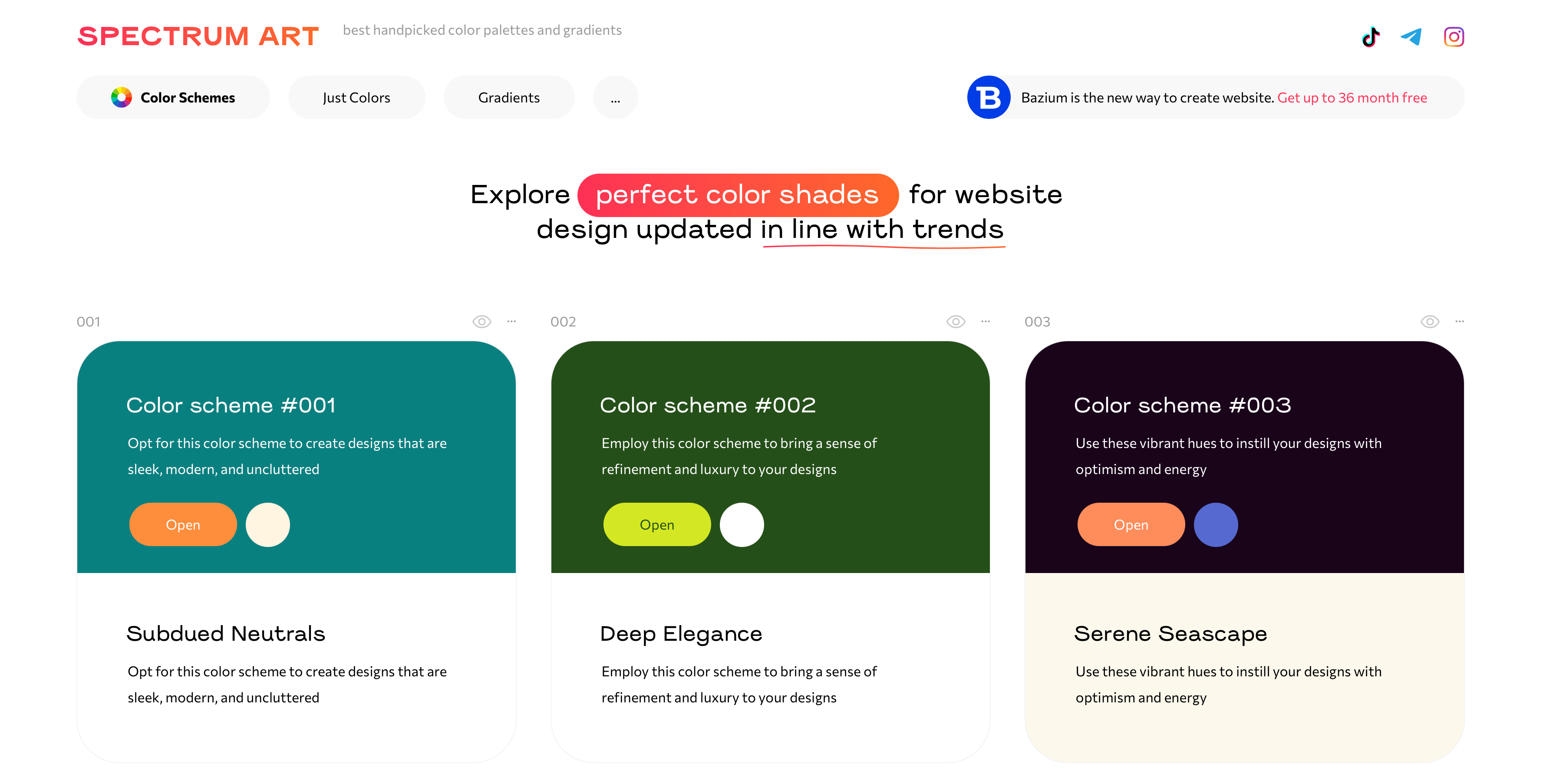 startuptile Spectrum Art-Website color palettes with handpicked colors and gradients