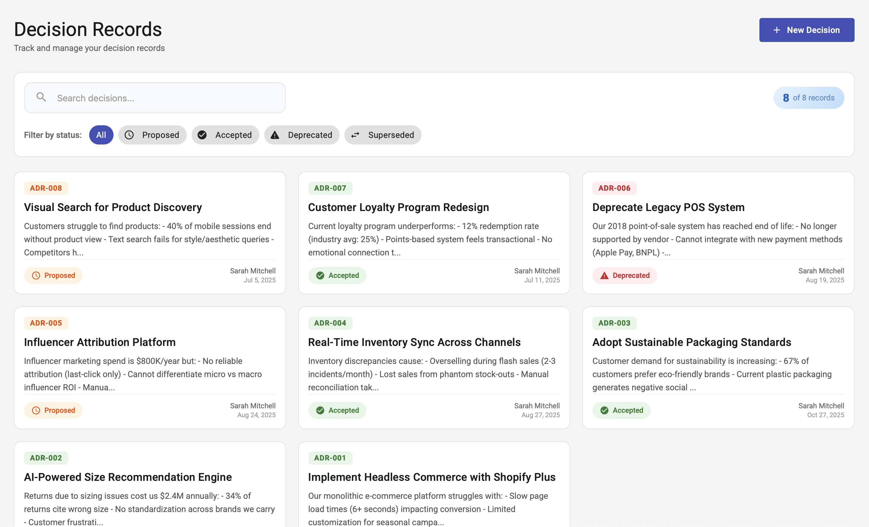 Decision Records - Main product screenshot demonstrating key features and user interface