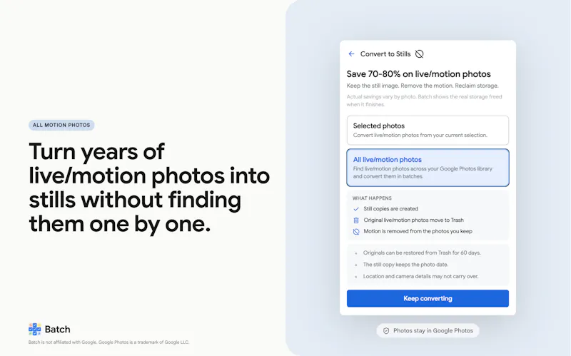 Convert to Stills for Google Photos screenshot 3