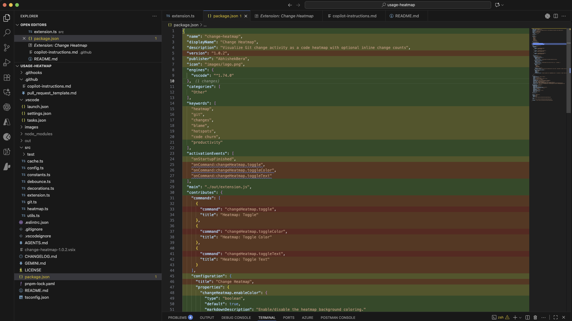 Média Changer la carte thermique - Visualisez Git Change Hotspots directement à l'intérieur du code vs. 1