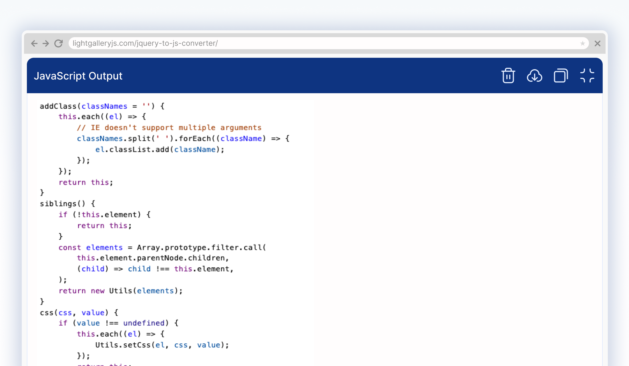 JQuery to JavaScript converter  gallery image
