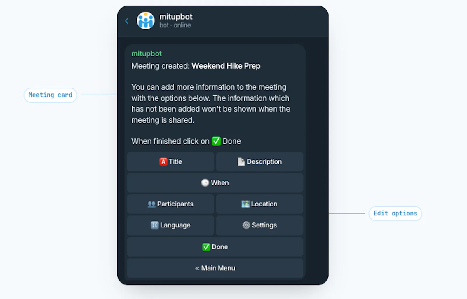 Mitup Telegram Bot screenshot 3
