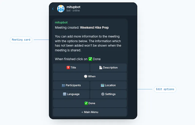 Mitup Telegram Bot screenshot 3