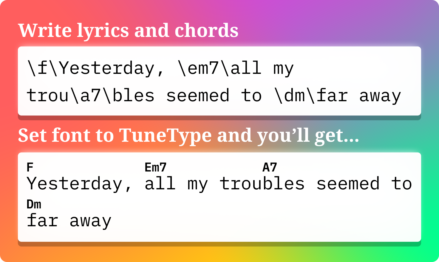 Tunetype - Una fuente con acordes ligaduras que armoniza letras y acordes media 1