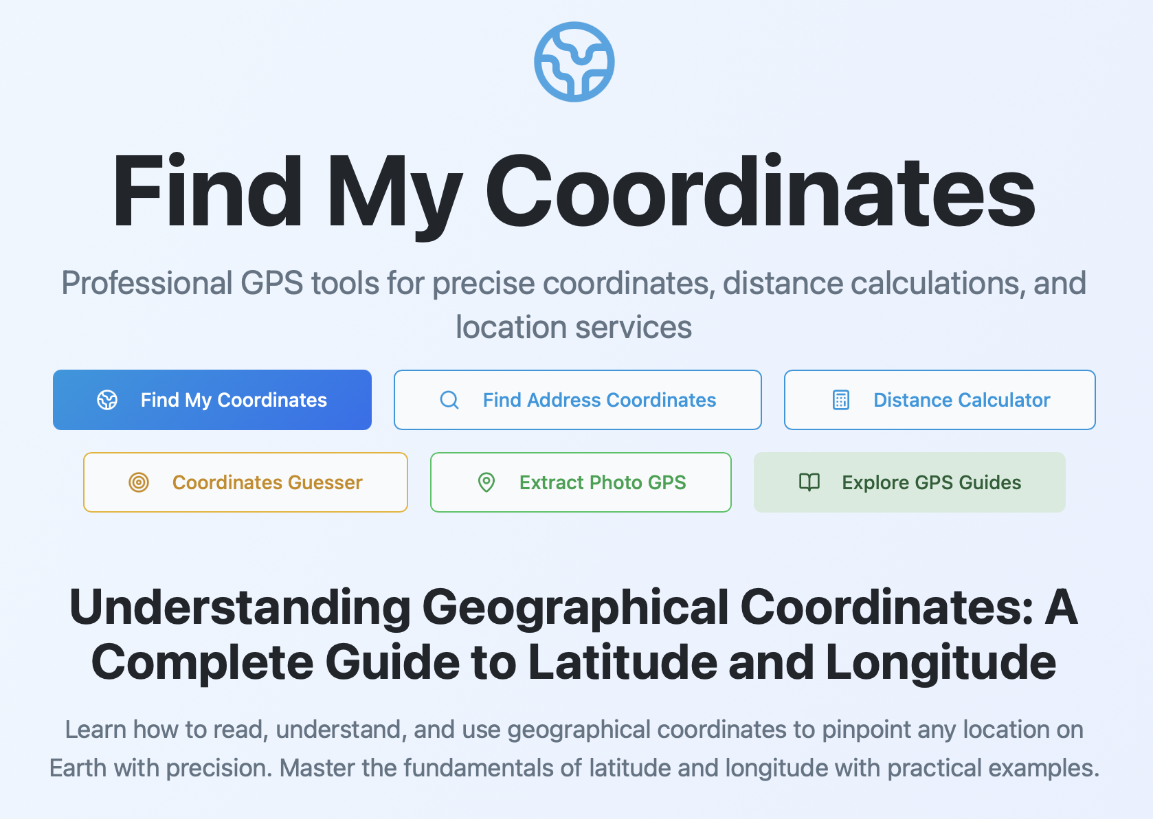 Find My Coordinates - Main screenshot showing features and interface