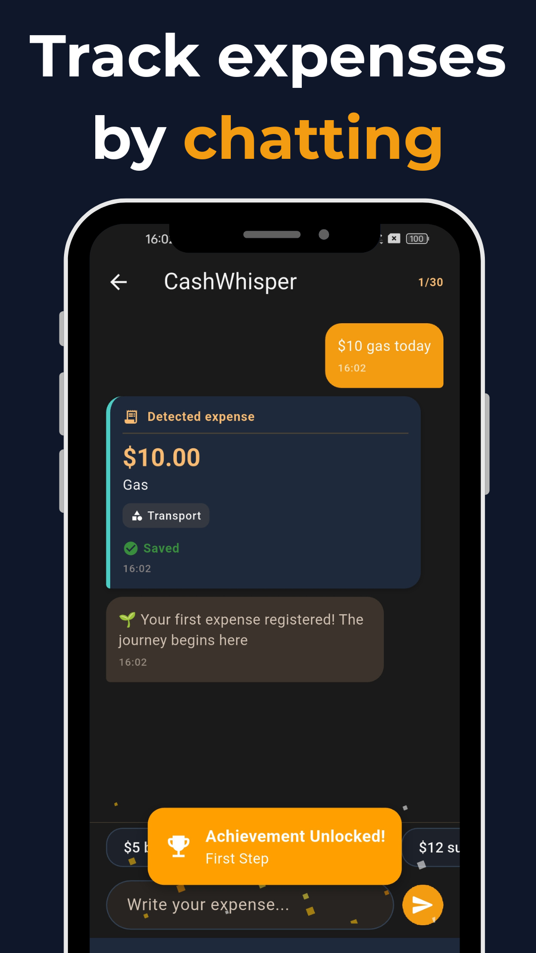 CashWhisper AI — Expense chat tracker gallery image