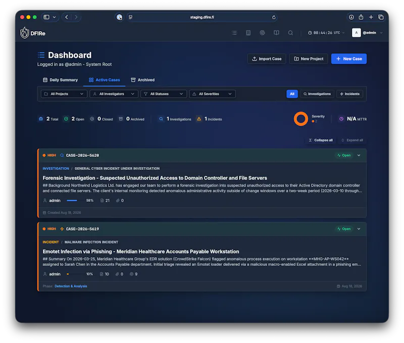 DFIRe - A Cyber Incident Platform screenshot 1