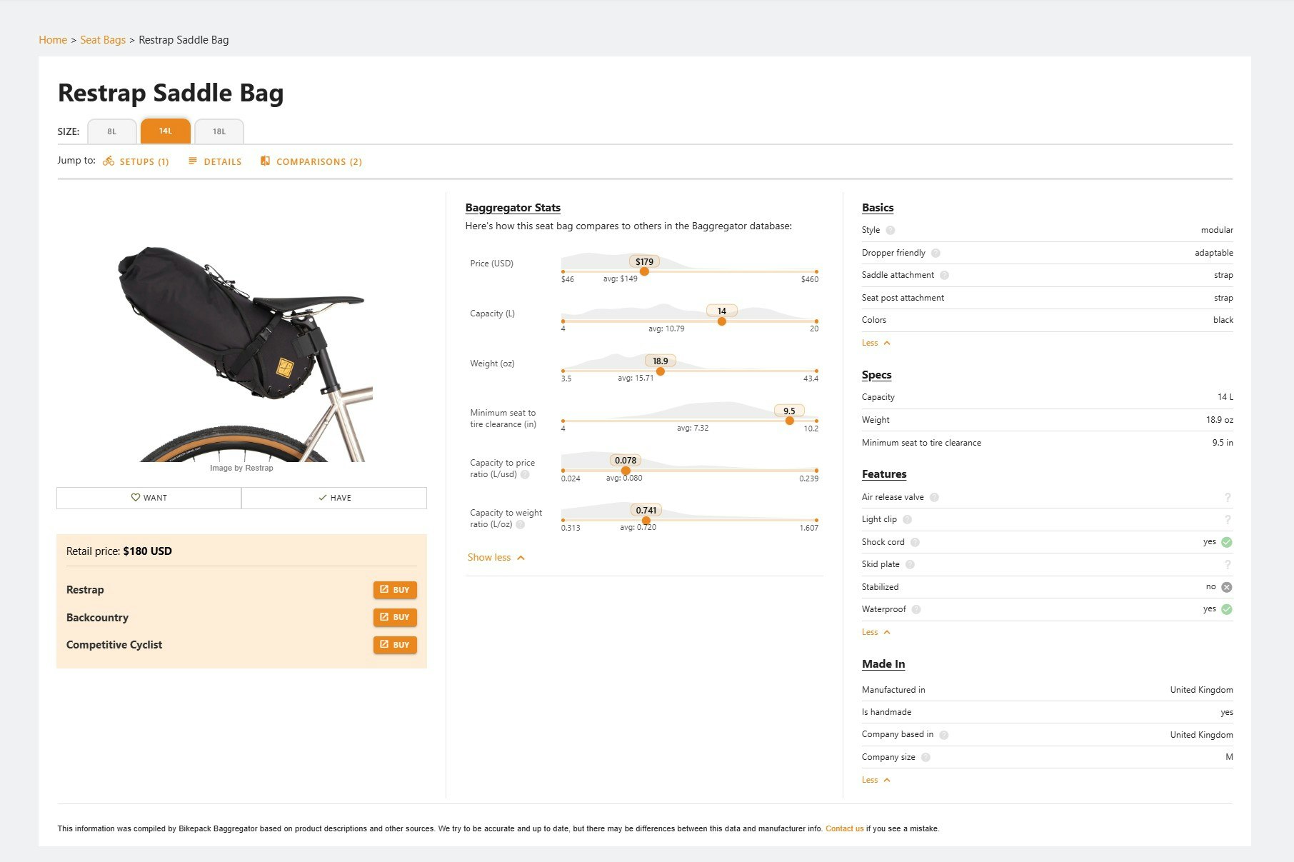 BikepackBaggregator.com - Screenshot 4 showing product features and functionality