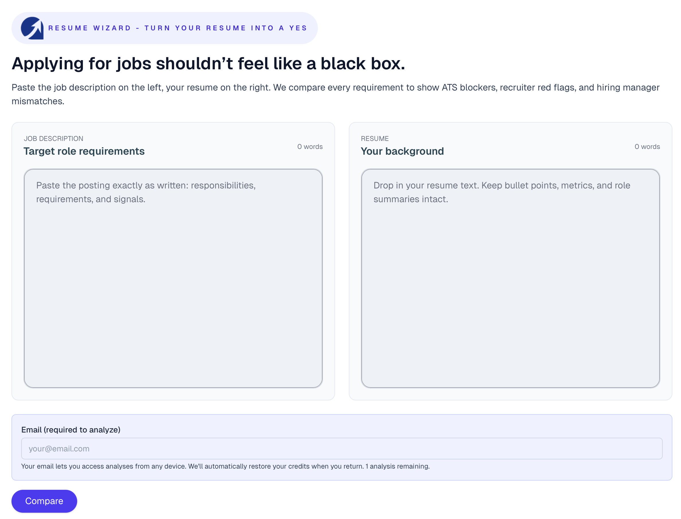 Resume vs. job description analyzer - Main product screenshot demonstrating key features and user interface