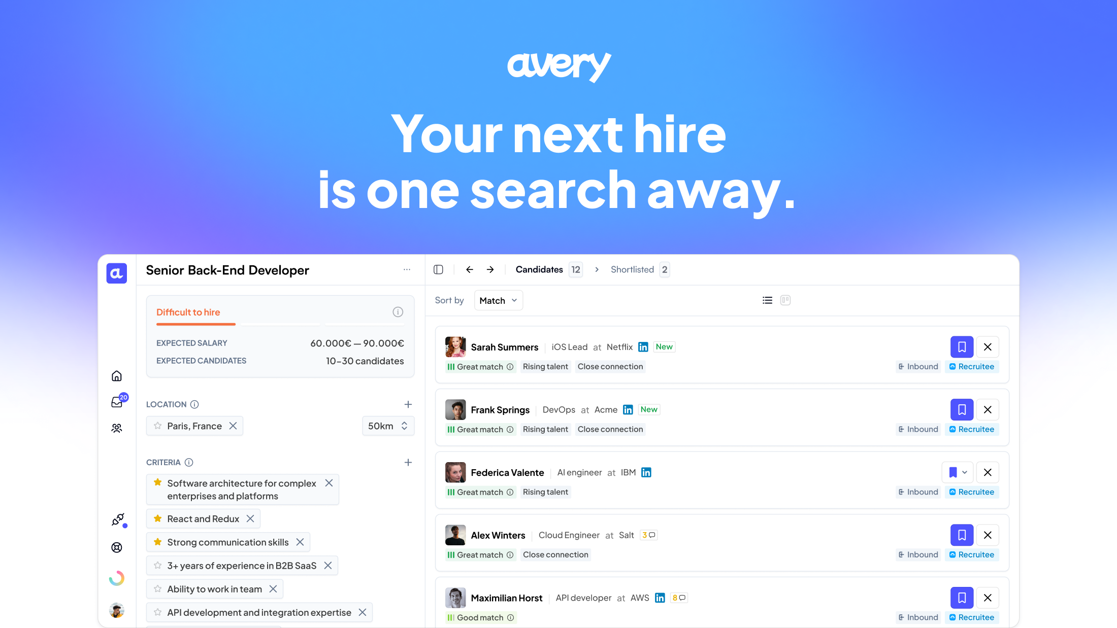 Avery - Main product screenshot demonstrating key features and user interface