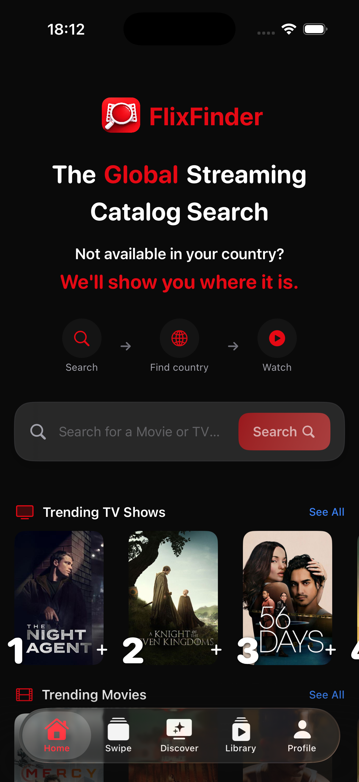 FlixFinder - Find Where to Stream - Main product screenshot demonstrating key features and user interface
