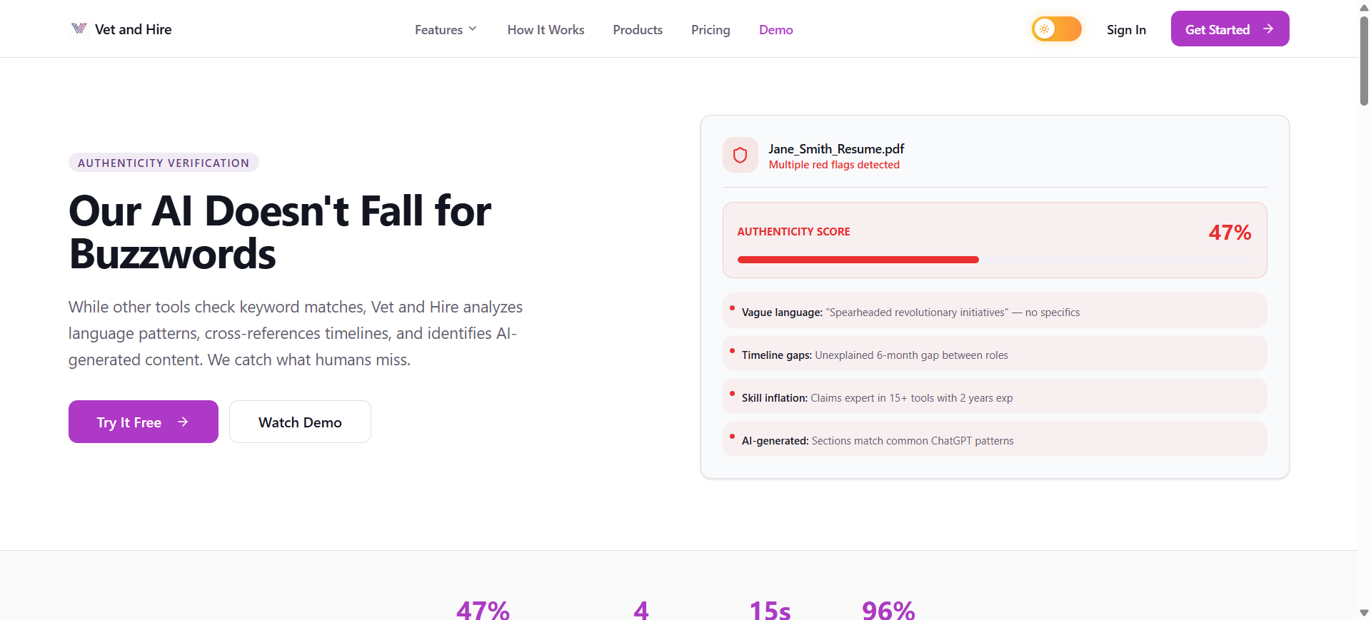 Vet and Hire - Screenshot 2 showing product features and functionality