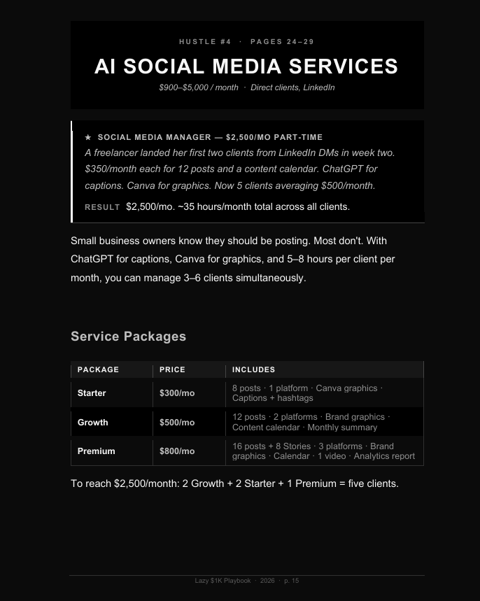 Lazy $1K AI Side Hustle Playbook - Screenshot 2 showing product features and functionality