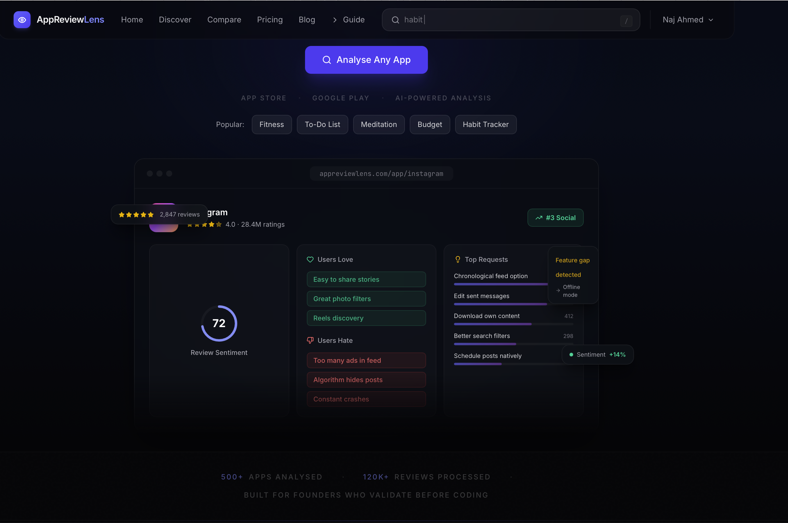 AppReviewLens - Main product screenshot demonstrating key features and user interface