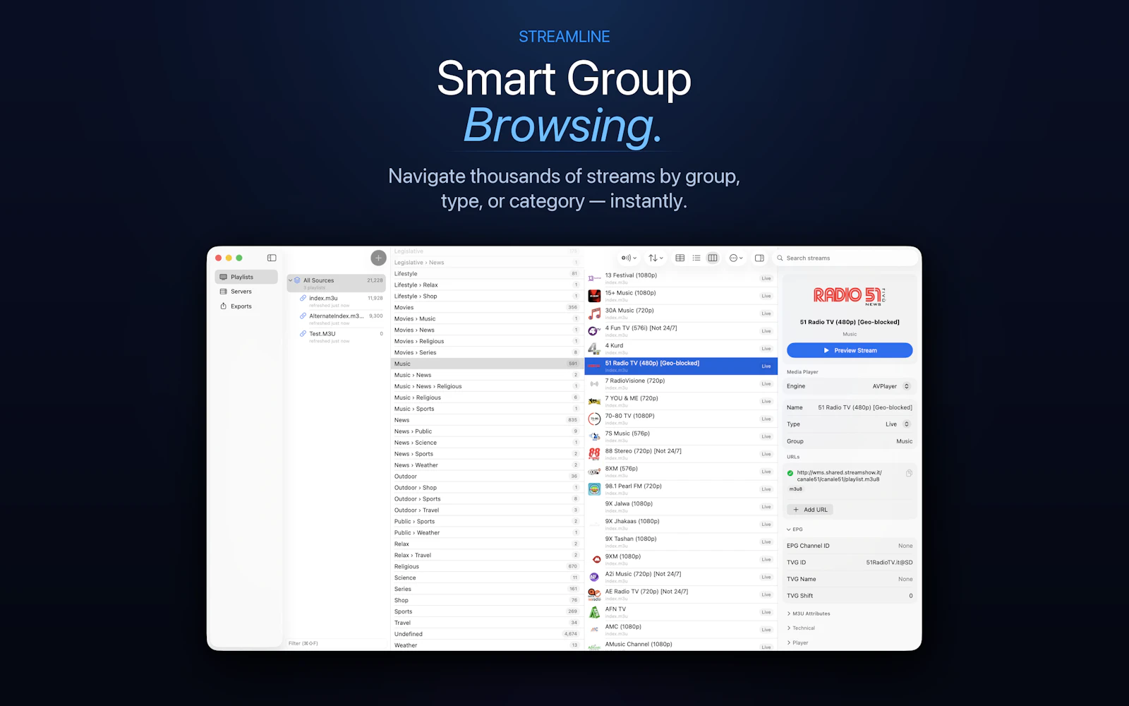 Streamline — M3U & IPTV Playlist Editor screenshot 4