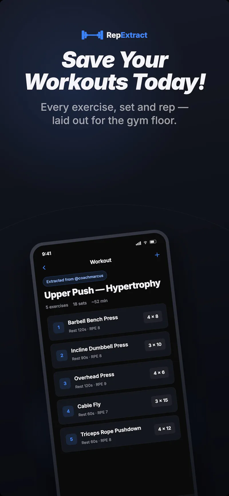 RepExtract - Social Media Workout App screenshot 2