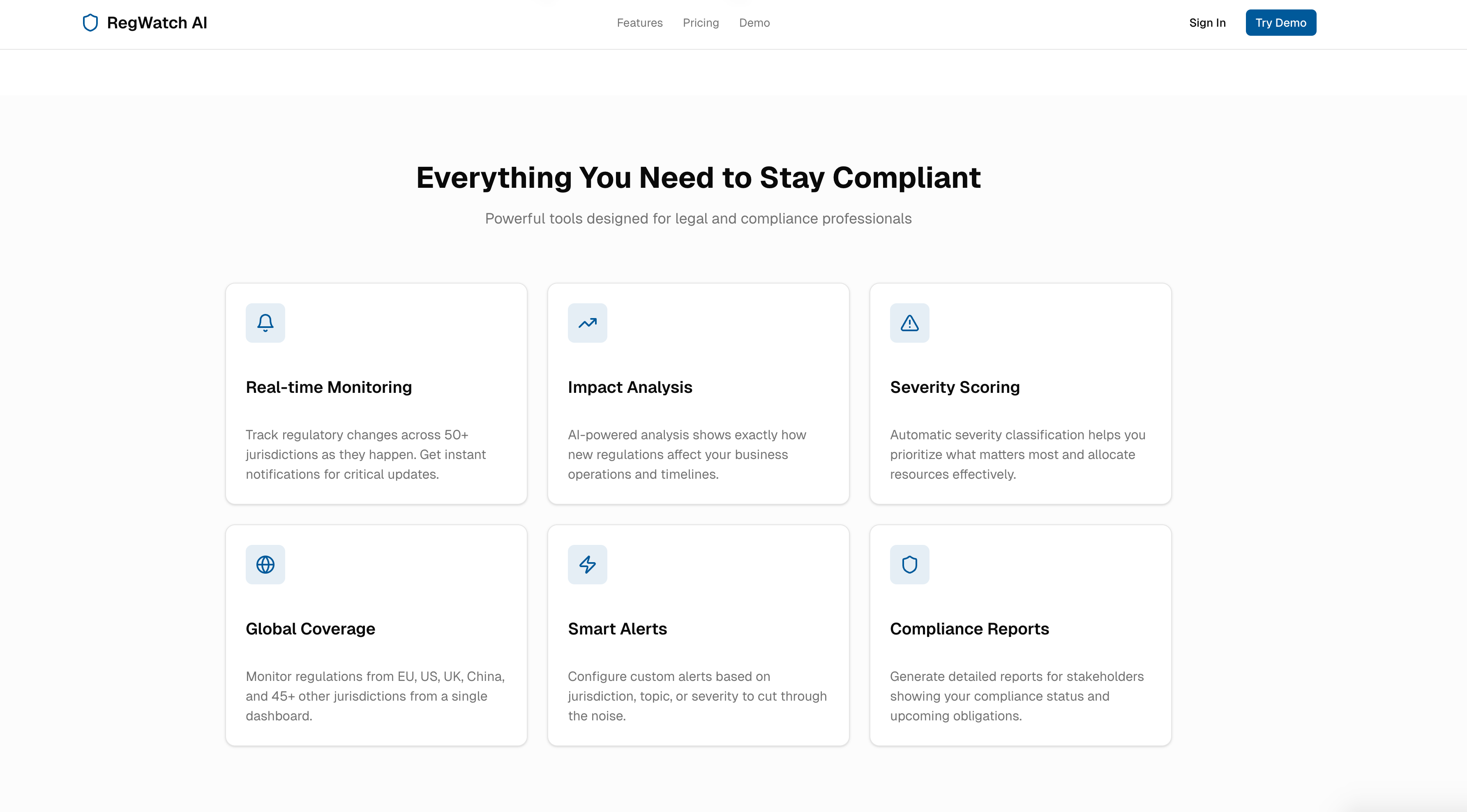 RegWatch AI - Screenshot 2 showing product features and functionality