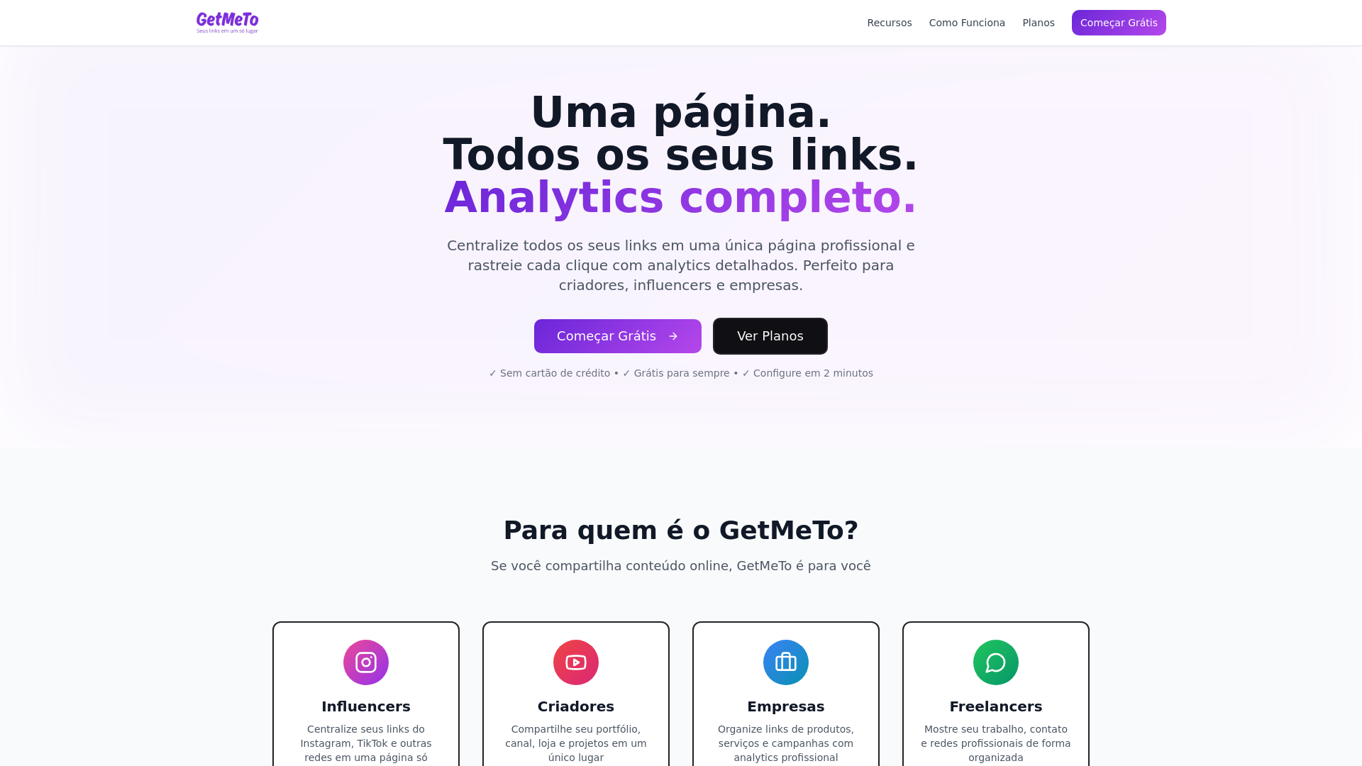 GetMeTo - Link in BIO and Url Shortener - Main screenshot showing features and interface