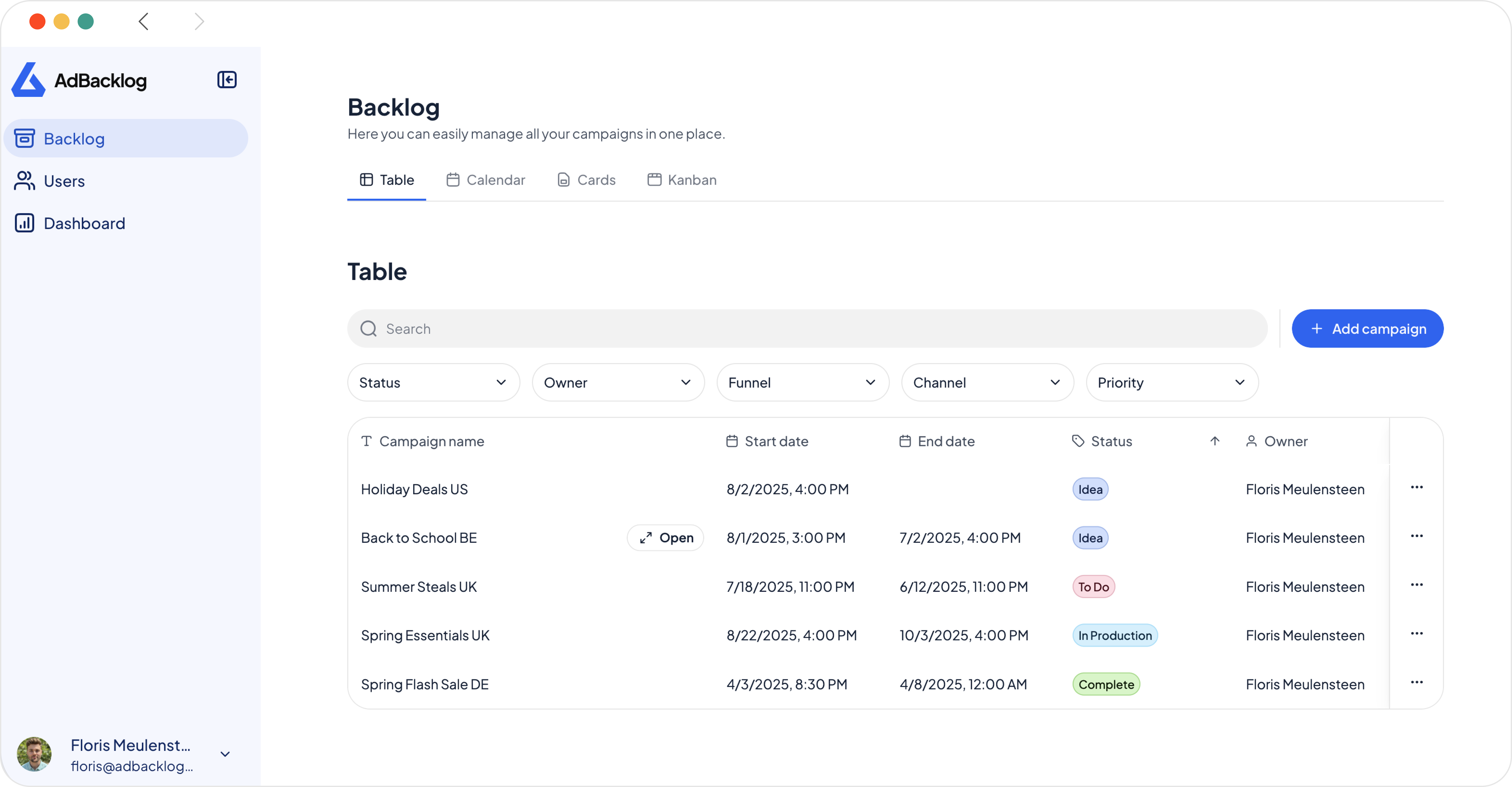 AdBacklog - Campaign management tool for digital marketers media 1