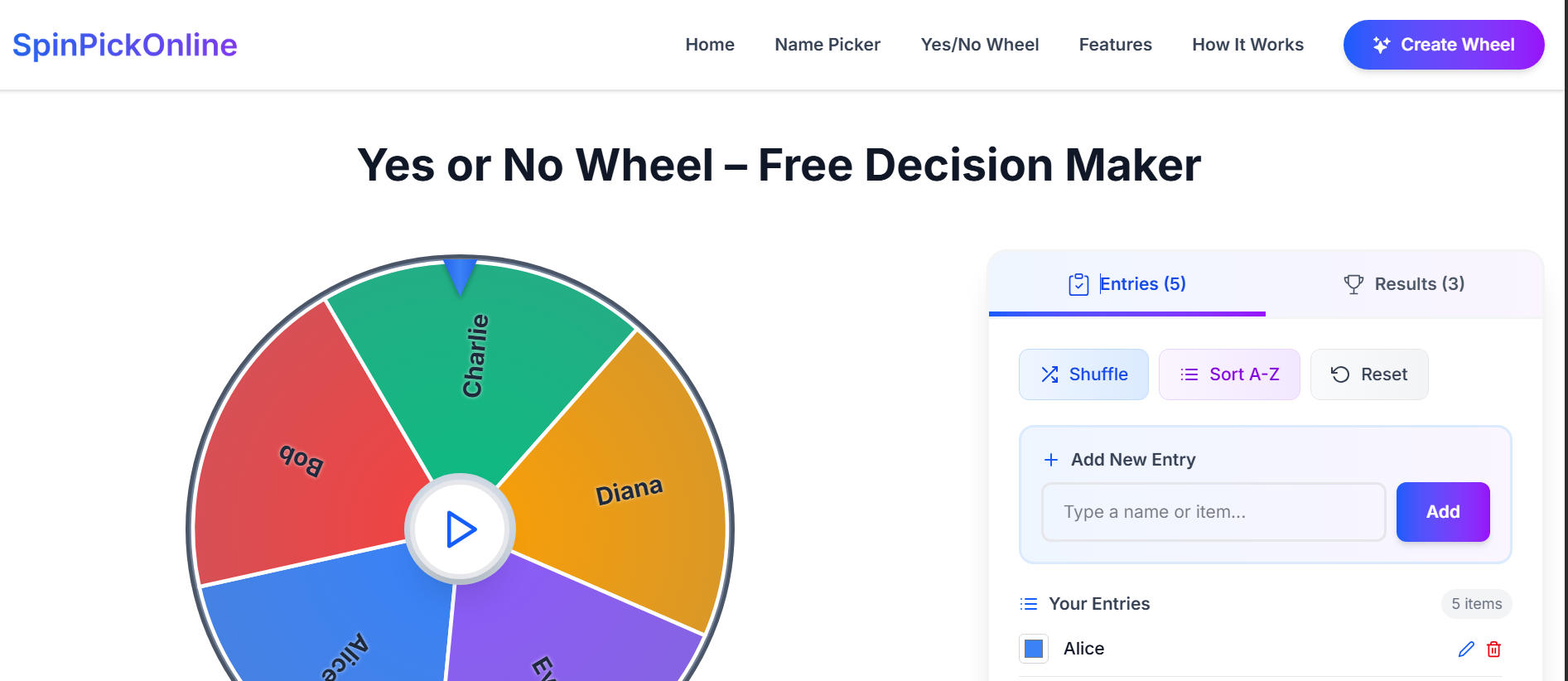 SpinPickOnline - Main product screenshot demonstrating key features and user interface