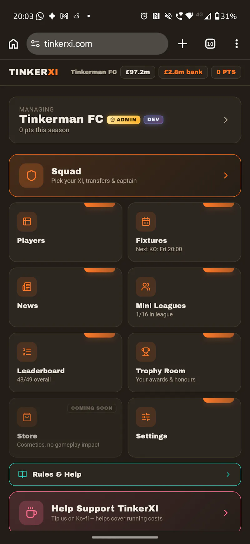TinkerXI - Fantasy Football  screenshot 3