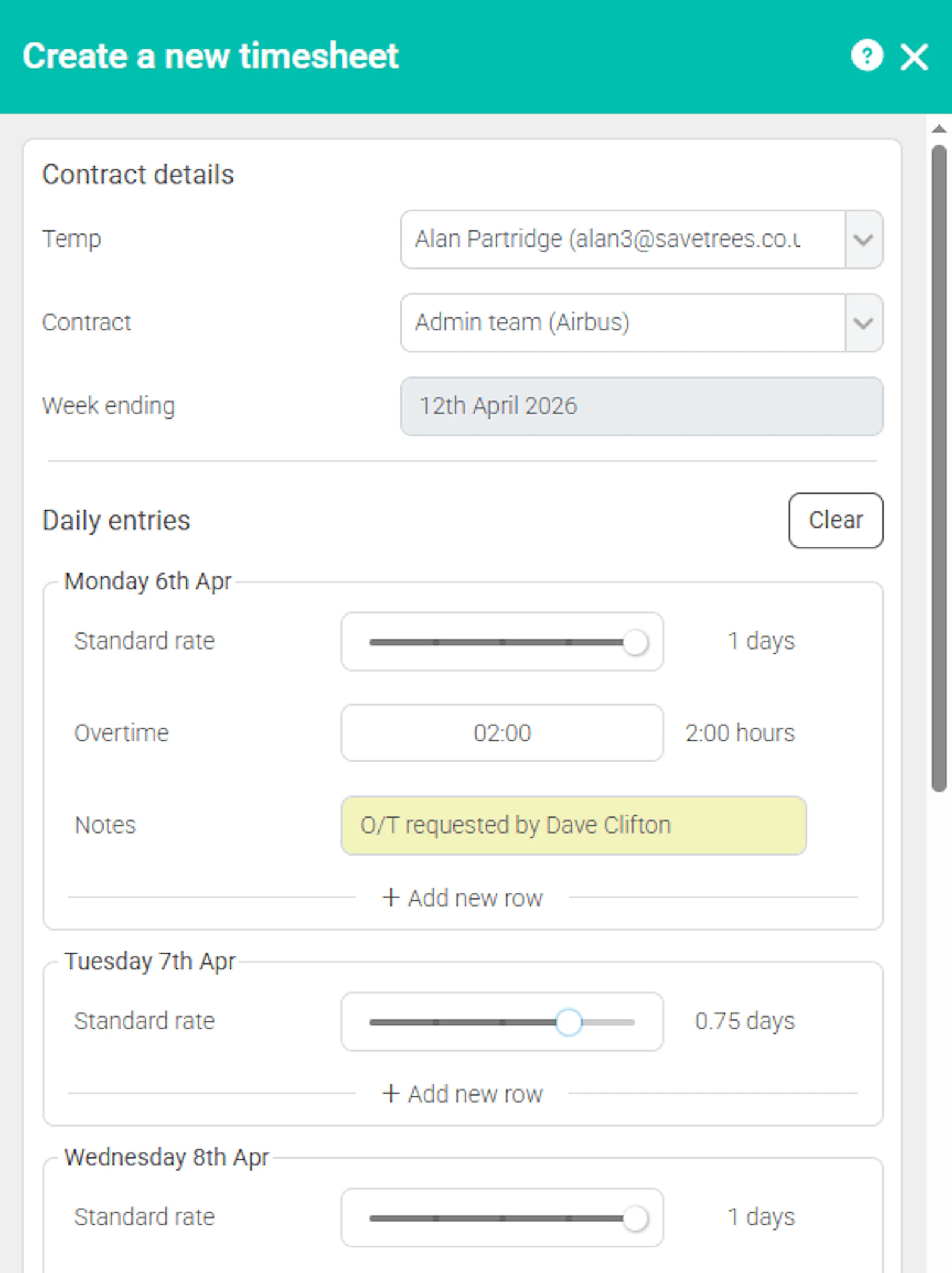 SaveTrees Online Timesheets screenshot 2
