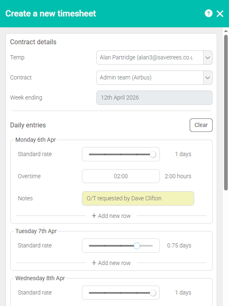 SaveTrees Online Timesheets screenshot 2