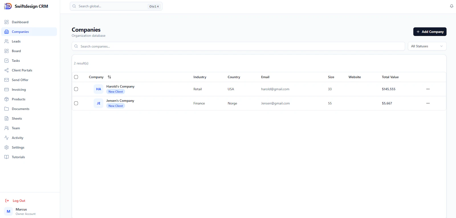 SwiftDesign CRM screenshot 2