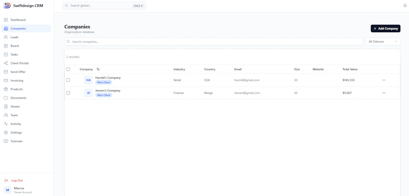 SwiftDesign CRM screenshot 2