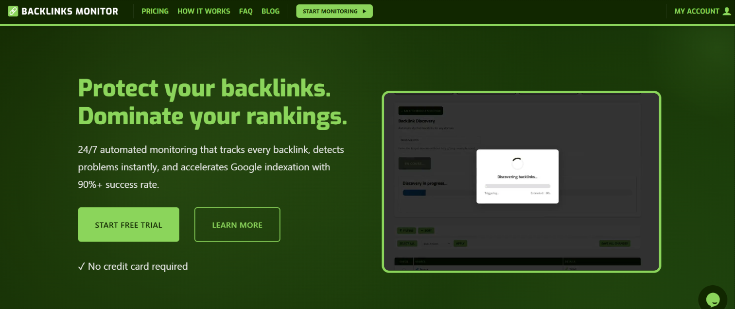 Backlinks Monitor - Main screenshot showing features and interface