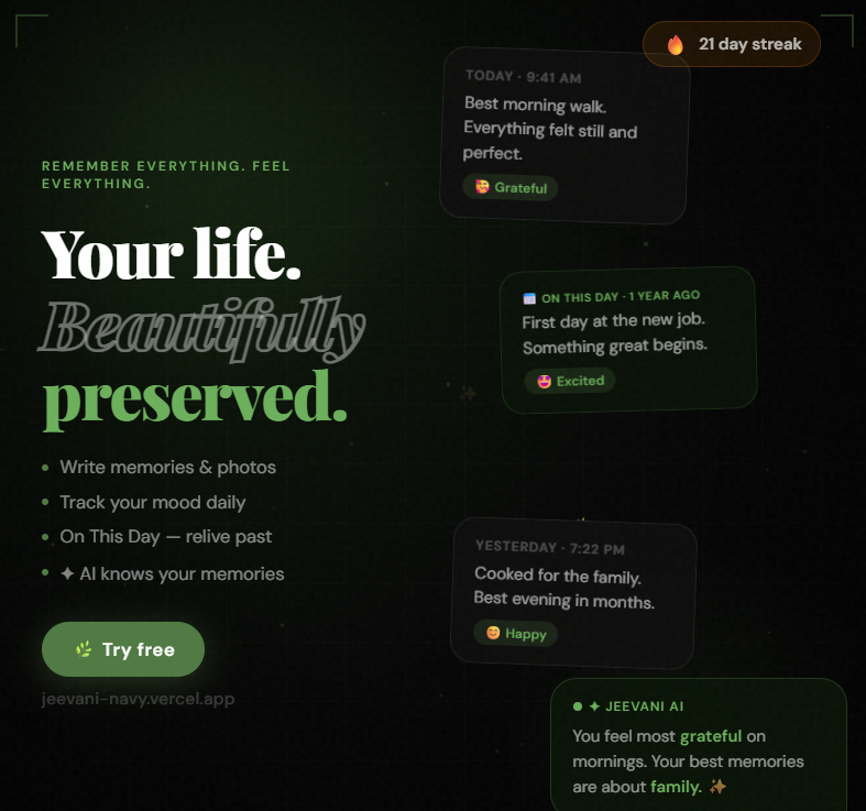 Jeevani - Screenshot 2 showing product features and functionality