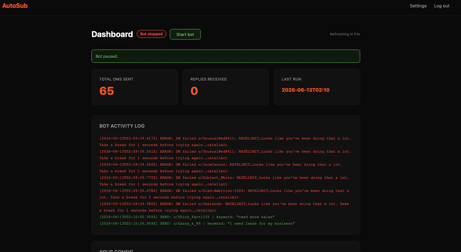 AutoSub — Automated Reddit Outreach screenshot 2