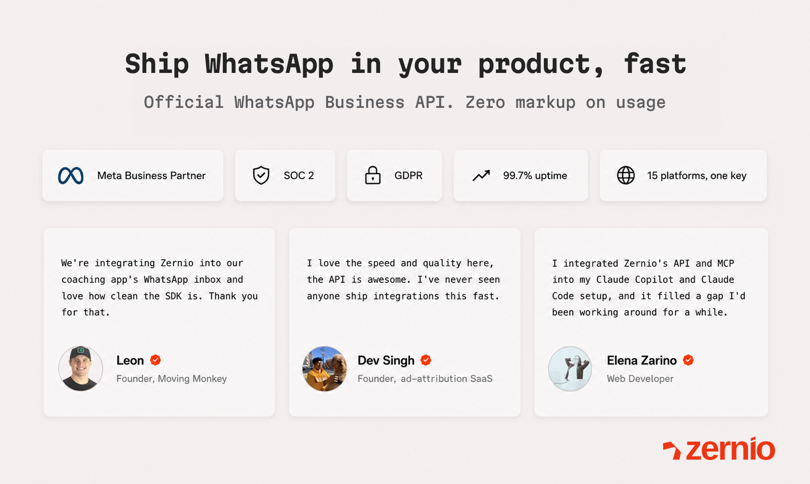Zernio WhatsApp API gallery image