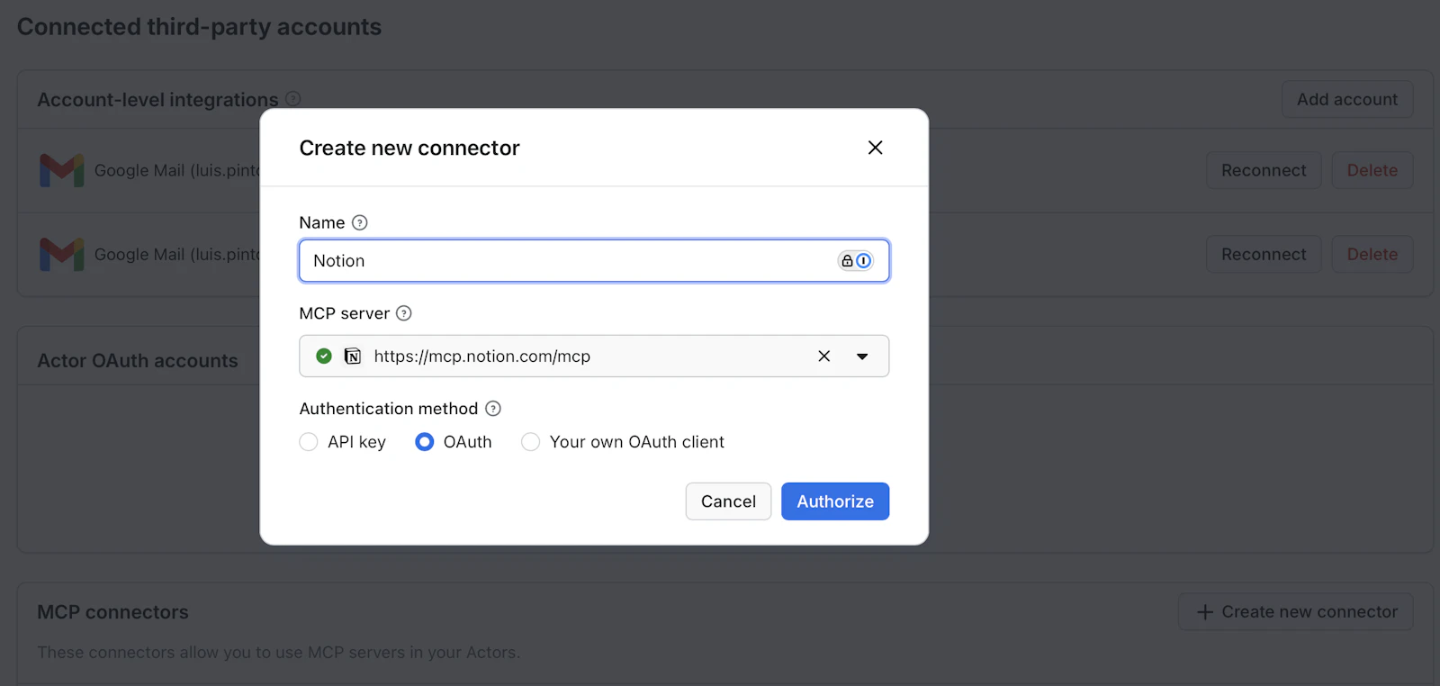 Apify: MCP connectors screenshot 2