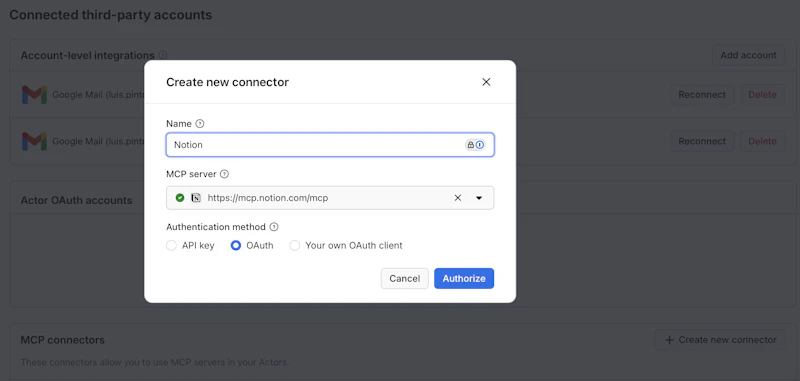 Apify: MCP connectors screenshot 2